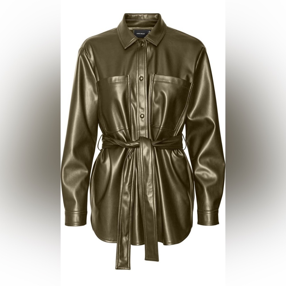 VERO MODA
Bella Faux Leather shirt olive green jacket /size M - Picture 6 of 6